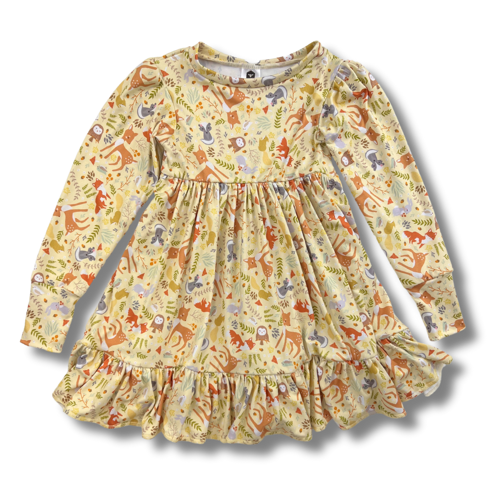 Long Sleeve Twirl Dress - Deer Friends
