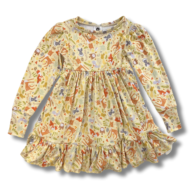 Long Sleeve Twirl Dress - Deer Friends