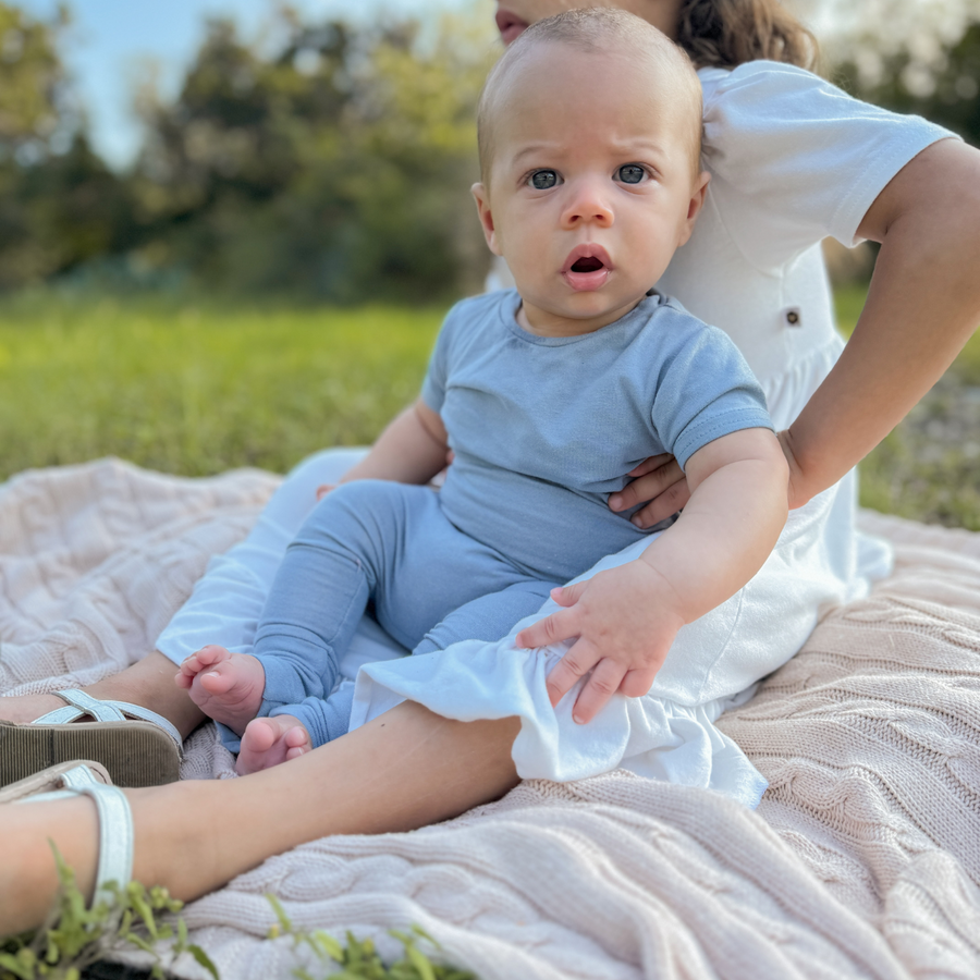 Naturals - Short Sleeve Romper - Dusty Steel