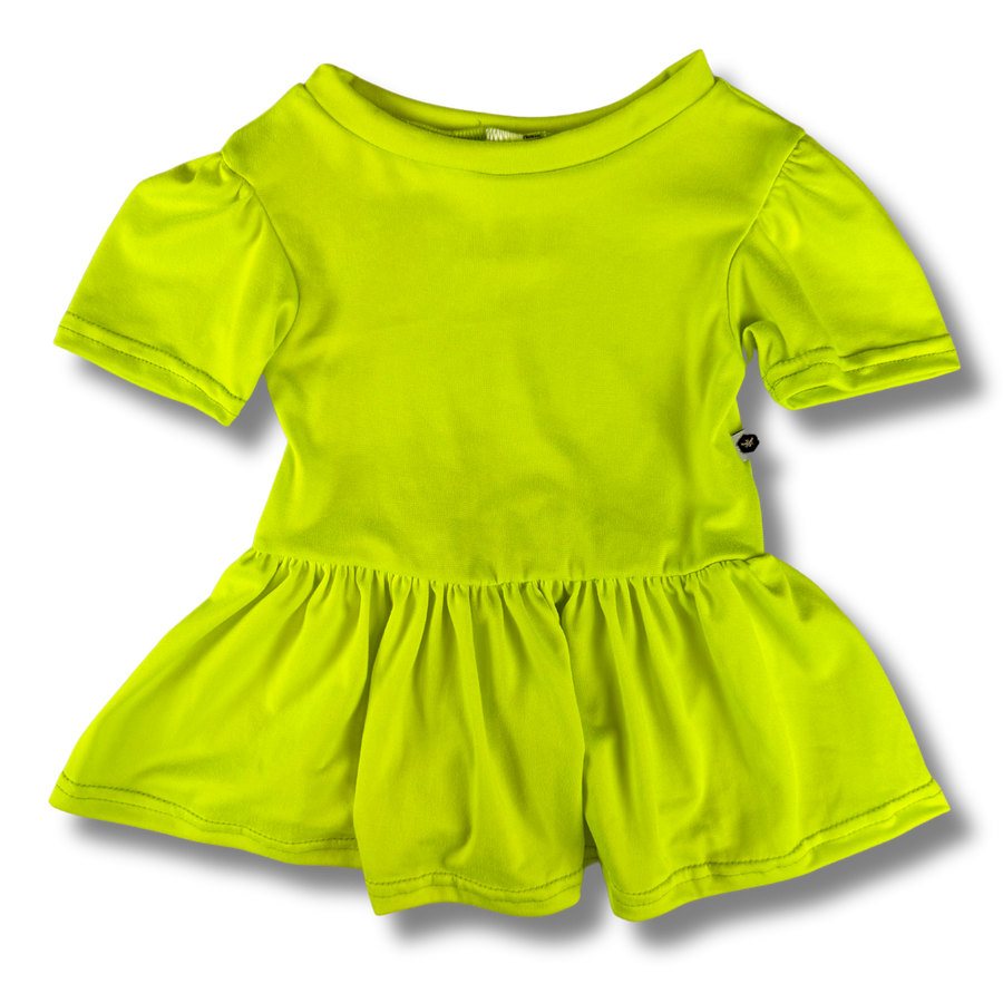 Short Sleeve Peplum Top - Electric Yellow