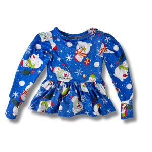 Long Sleeve Peplum Top - Frosty Friends