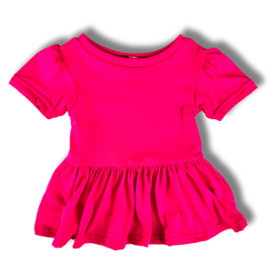 Short Sleeve Peplum Top - Highlighter Pink