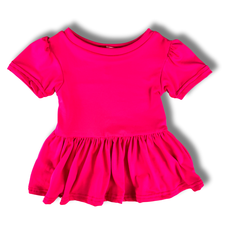 Short Sleeve Peplum Top - Highlighter Pink