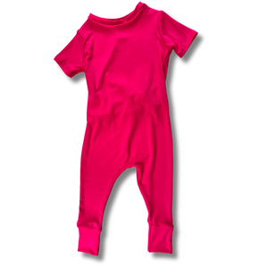 Short Sleeve Romper - Highlighter Pink