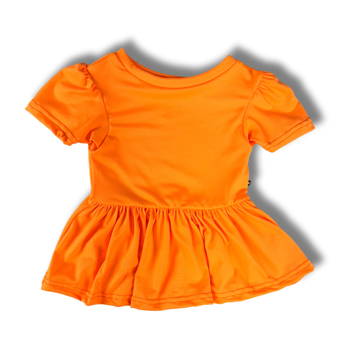 Short Sleeve Peplum Top - High Voltage Orange