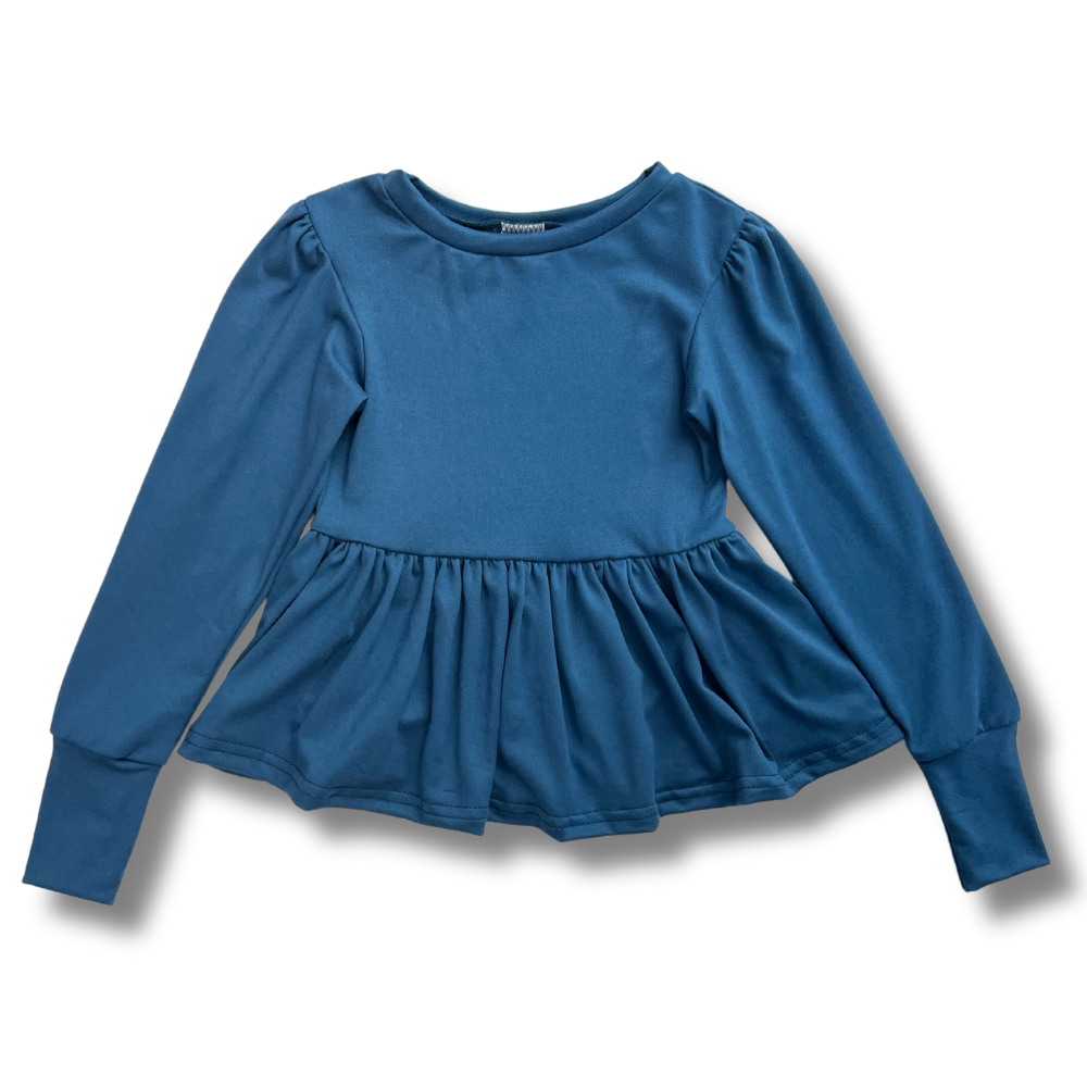 Long Sleeve Peplum Top - Indigo