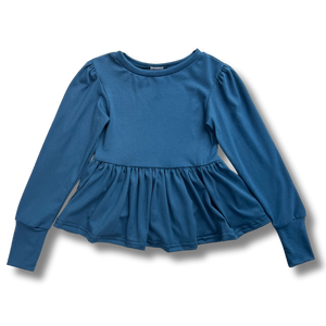 Long Sleeve Peplum Top - Indigo