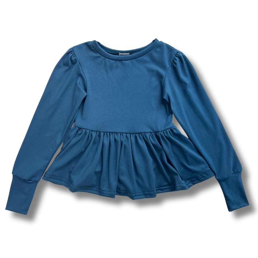 Long Sleeve Peplum Top - Indigo