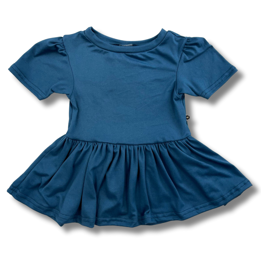 Short Sleeve Peplum Top - Indigo