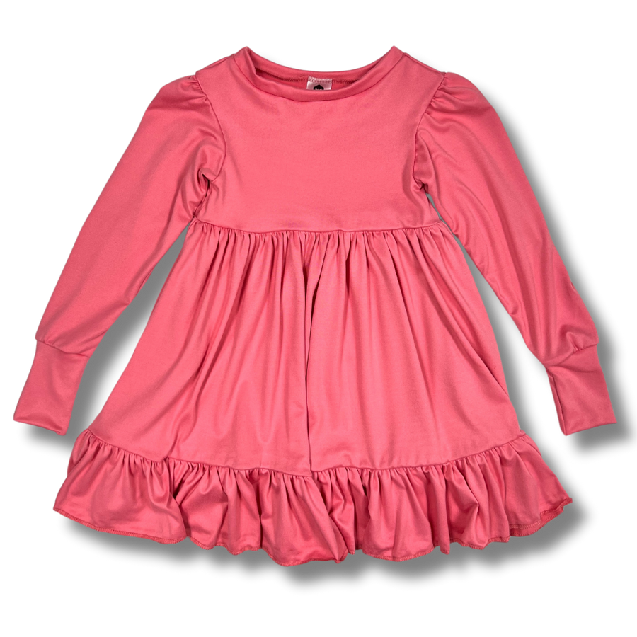 Long Sleeve Twirl Dress - Jelly Bean Pink