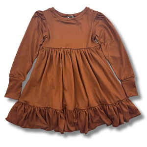 Long Sleeve Twirl Dress - Mocha