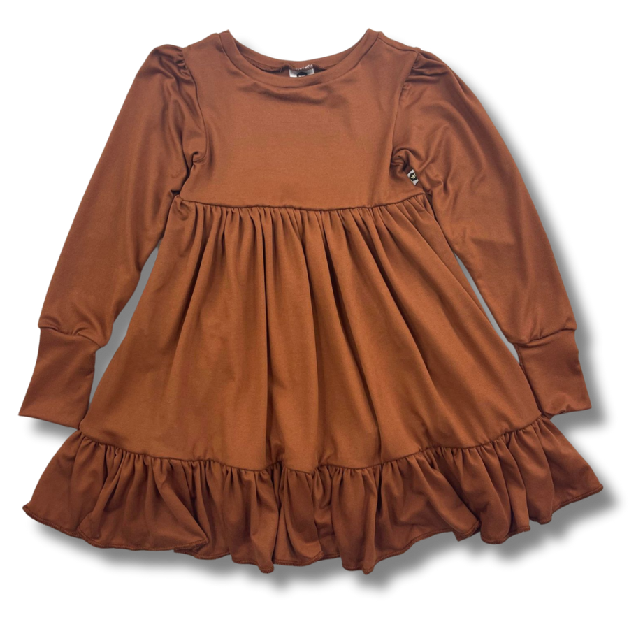 Long Sleeve Twirl Dress - Mocha