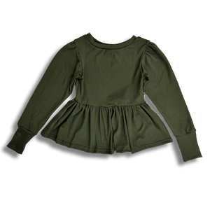 Long Sleeve Peplum Top - Olive