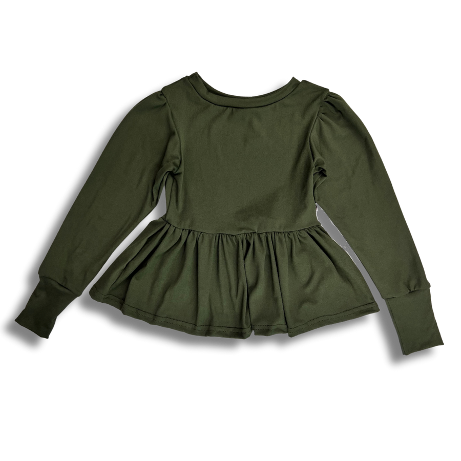 Long Sleeve Peplum Top - Olive