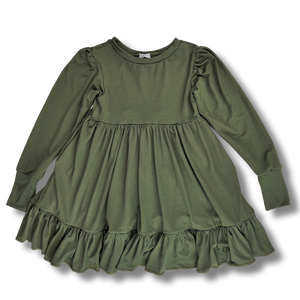 Long Sleeve Twirl Dress - Olive