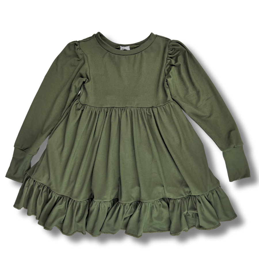 Long Sleeve Twirl Dress - Olive