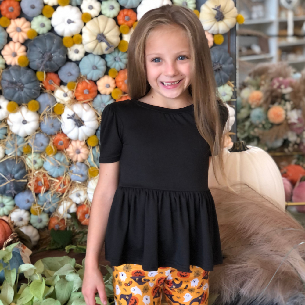 Short Sleeve Peplum Top - Basic Black