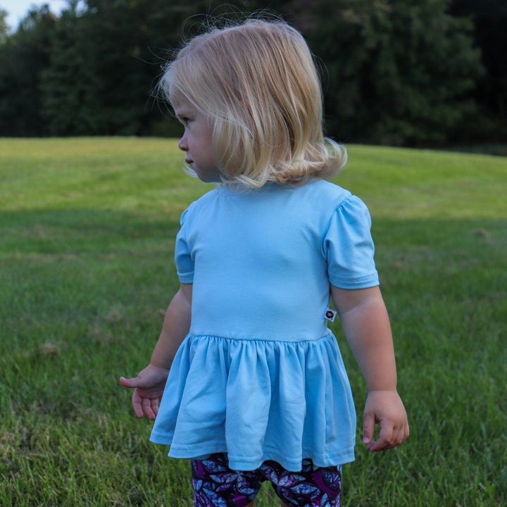 Short Sleeve Peplum Top - Sky