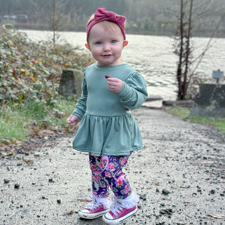 Long Sleeve Peplum Top - Moss