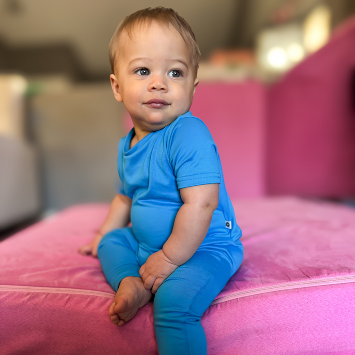 Short Sleeve Romper - Blue Scuba