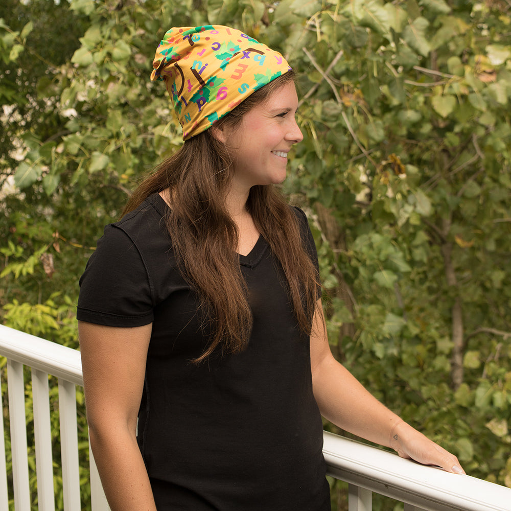 Bumblito - Slouch beanie - Chicka Chicka Boom Boom - yellow beanie with alphabet letters