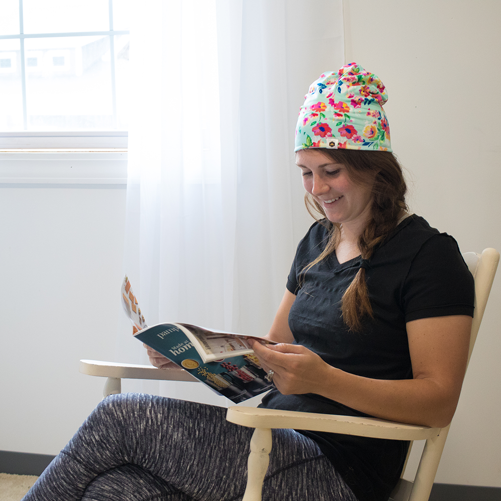 bumblito - adult slouch beanie - aqua floral - stretchy adult slouch beanie
