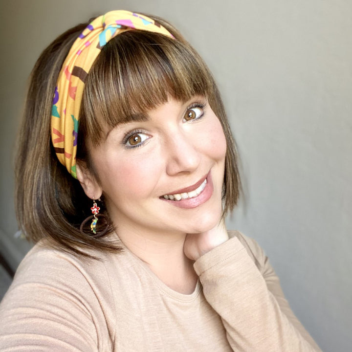 Bumblito - Adult Headband - Chicka Chicka Boom Boom - Stretchy yellow headband with alphabet letters