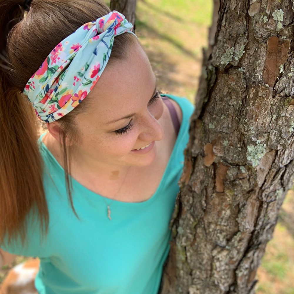 bumblito - adult headband - Aqua Floral adult headband - Floral print stretchy headband - matching kids and adult headband