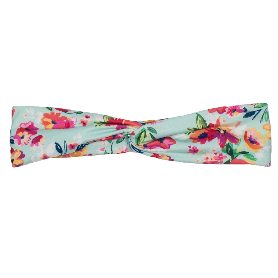 bumblito - adult headband - Aqua Floral adult headband - Floral print stretchy headband - matching kids and adult headband