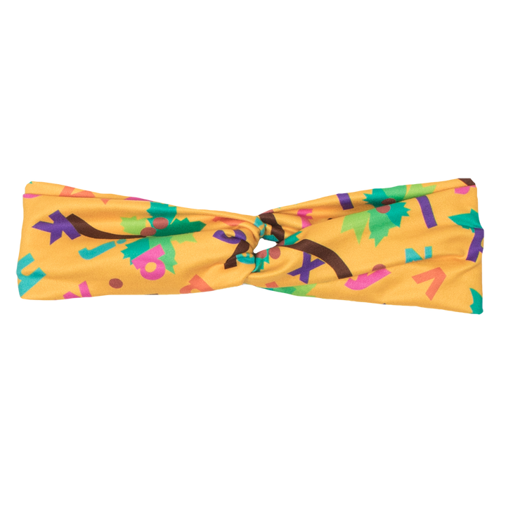 Bumblito - Adult Headband - Chicka Chicka Boom Boom - Stretchy yellow headband with alphabet letters