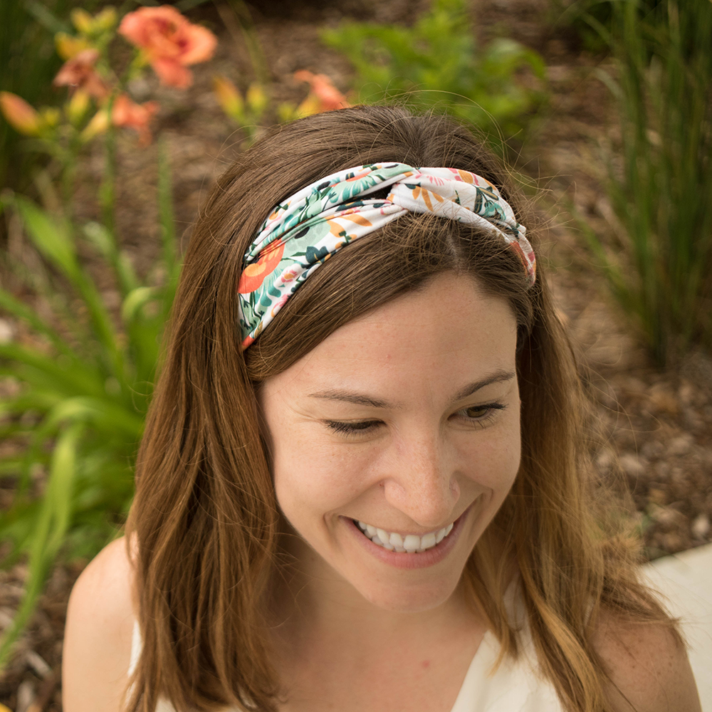 bumblito - adult headband - Ginny floral adult headband - Orange poppy flowers print stretchy headband - matching kids and adult headband