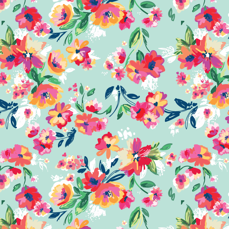 Beanie - Aqua Floral