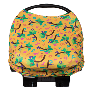 Bumblito - Bee Covered - Chicka Chicka Boom Boom - breast feeding cover - car seat cover - yellow stretchy car seat cover with alphabet letters
