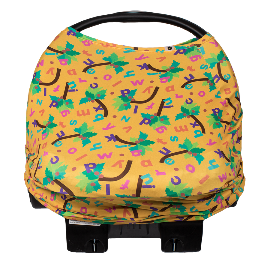 Bumblito - Bee Covered - Chicka Chicka Boom Boom - breast feeding cover - car seat cover - yellow stretchy car seat cover with alphabet letters