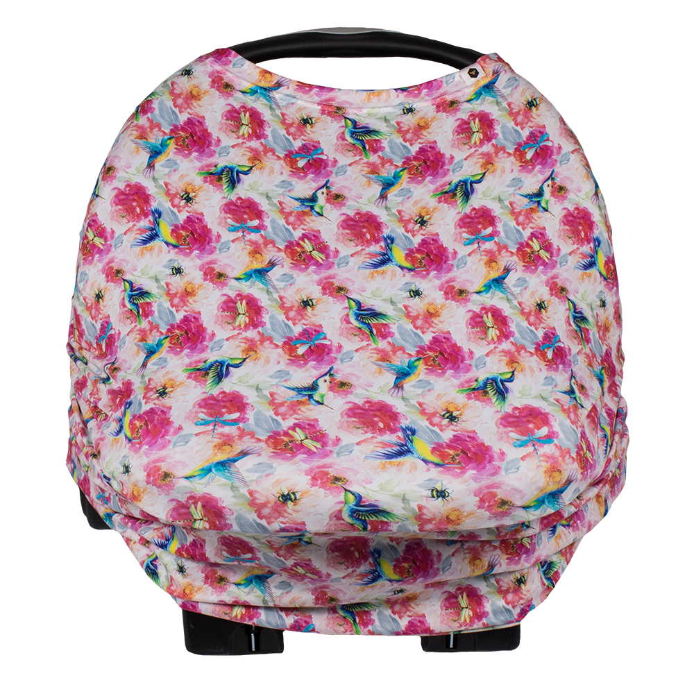 bumblito - Bee Covered - Car seat cover - breast feeding cover - stroller chair cover - Shimmer hummingbird and pink florals