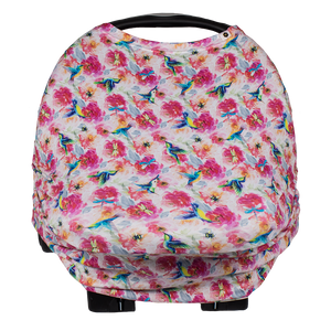 bumblito - Bee Covered - Car seat cover - breast feeding cover - stroller chair cover - Shimmer hummingbird and pink florals