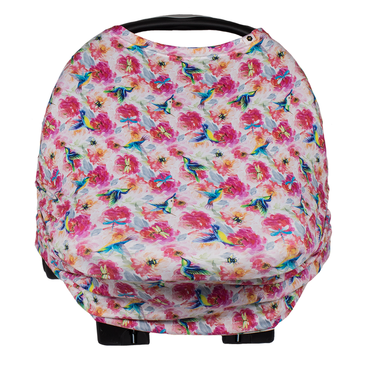 bumblito - Bee Covered - Car seat cover - breast feeding cover - stroller chair cover - Shimmer hummingbird and pink florals