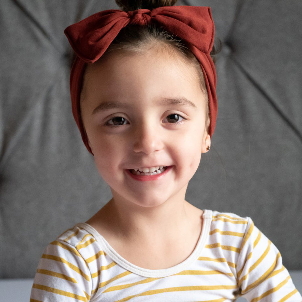 bumblito - Children's Headband - Burnt Sienna - burnt orange stretchy children's bow headband