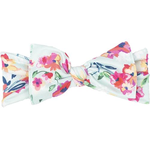 bumblito - children's headband - stretchy children's bow headband - Aqua Floral print headband - Floral headband print