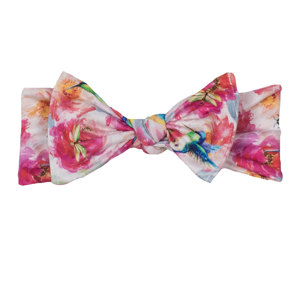 bumblito - Children's Stretchy headband - Shimmer hummingbird and pink floral children's headband