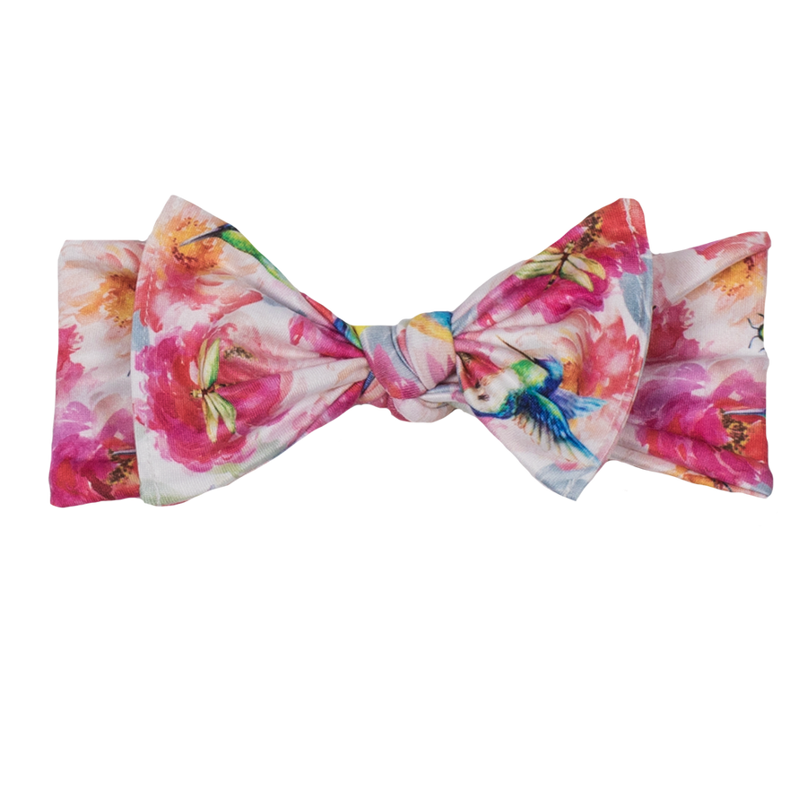 bumblito - Children's Stretchy headband - Shimmer hummingbird and pink floral children's headband