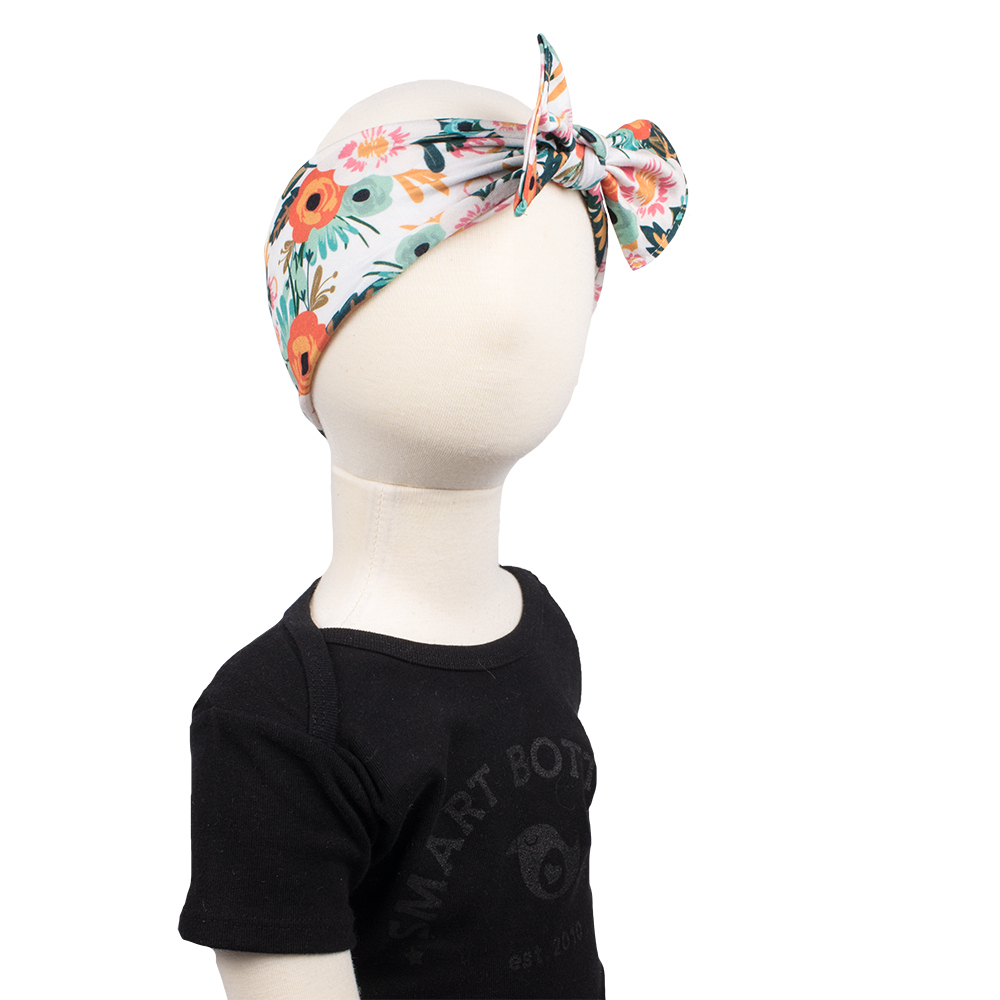 bumblito - children's headband - stretchy children's bow headband - Ginny floral print headband - Orange poppy floral headband print