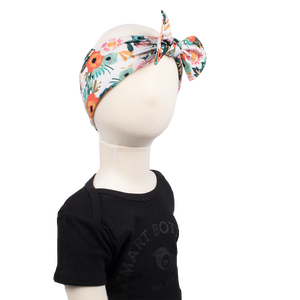 bumblito - children's headband - stretchy children's bow headband - Ginny floral print headband - Orange poppy floral headband print