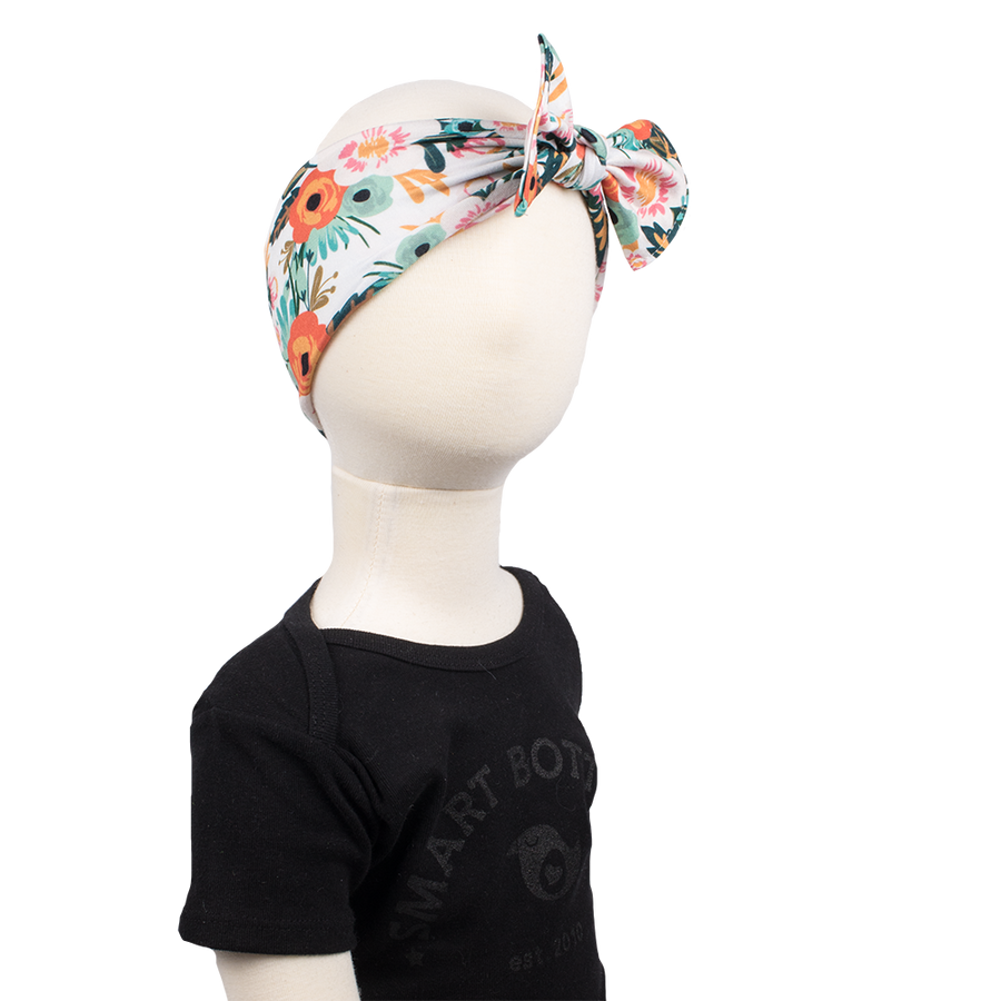 bumblito - children's headband - stretchy children's bow headband - Ginny floral print headband - Orange poppy floral headband print