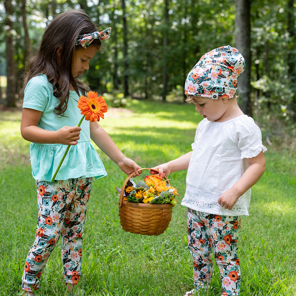 bumblito - beanie - Ginny poppy floral print beanie - multi use Toddler size beanie - soft and stretchy beanie headband - open top beanie - cute print beanie