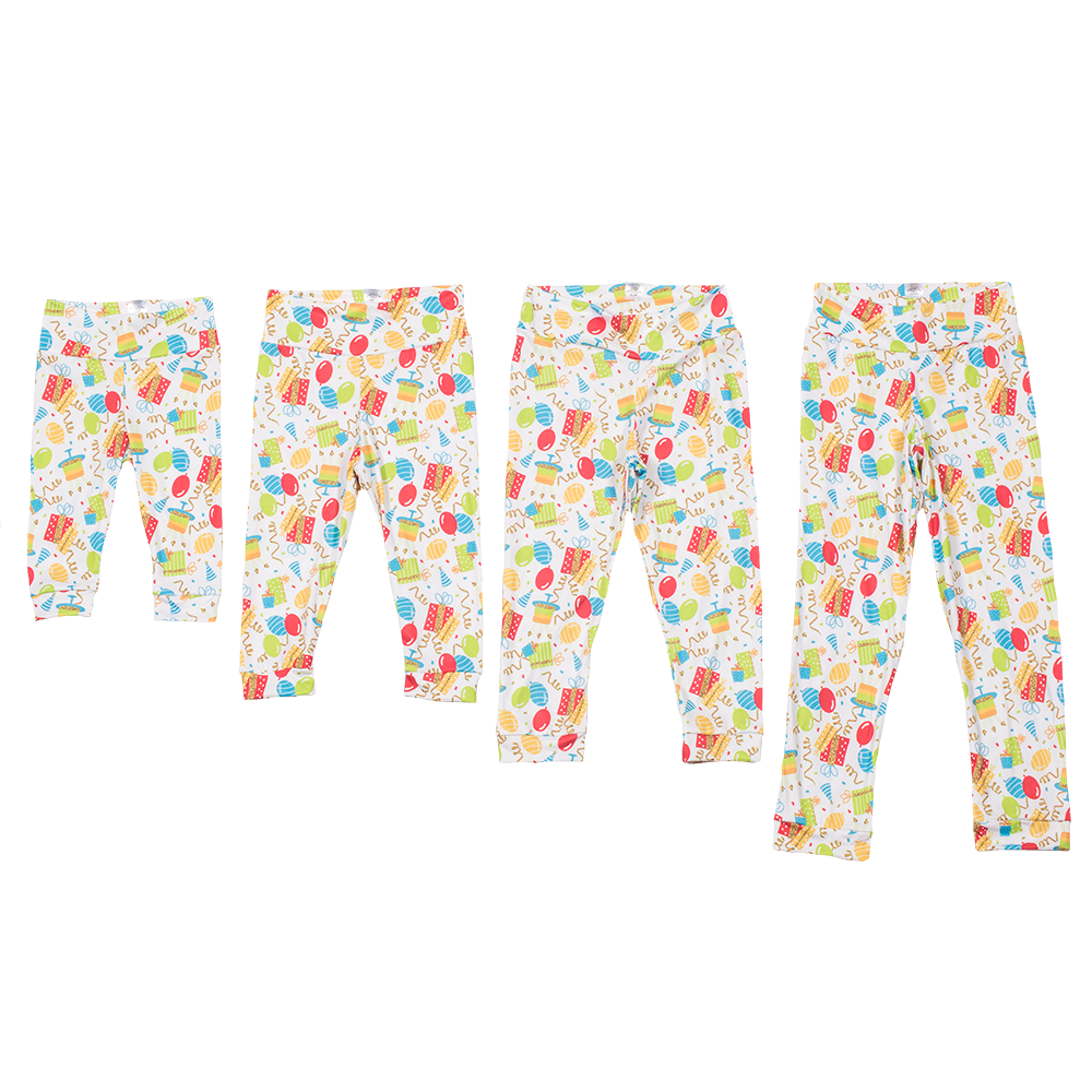 bumblito - leggings - Birthday party balloons and streamers  print - Toddler leggings - soft and stretchy baby and toddler leggings 