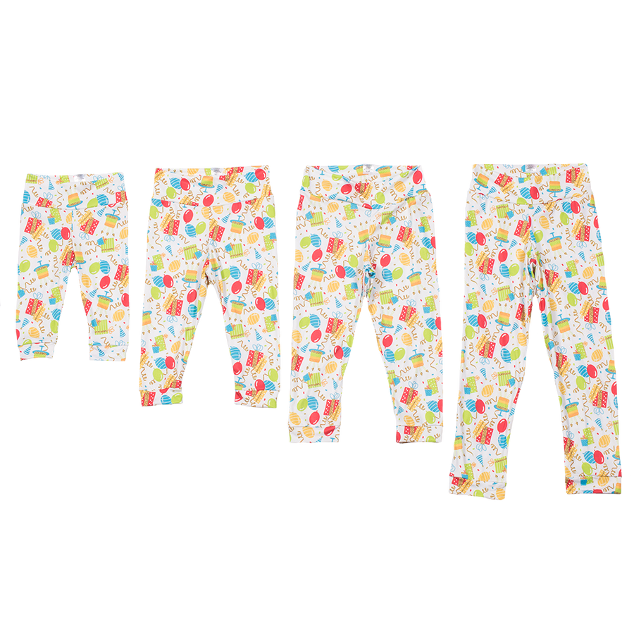 bumblito - leggings - Birthday party balloons and streamers  print - Toddler leggings - soft and stretchy baby and toddler leggings 