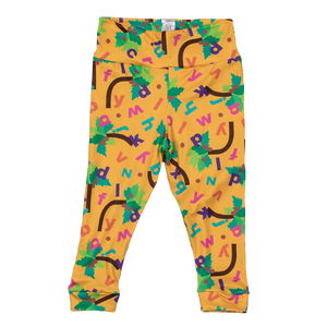 Bumblito - toddler leggings - Chicka Chicka Boom Boom - yellow leggings with alphabet letters