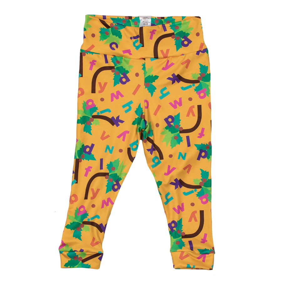 Bumblito - toddler leggings - Chicka Chicka Boom Boom - yellow leggings with alphabet letters