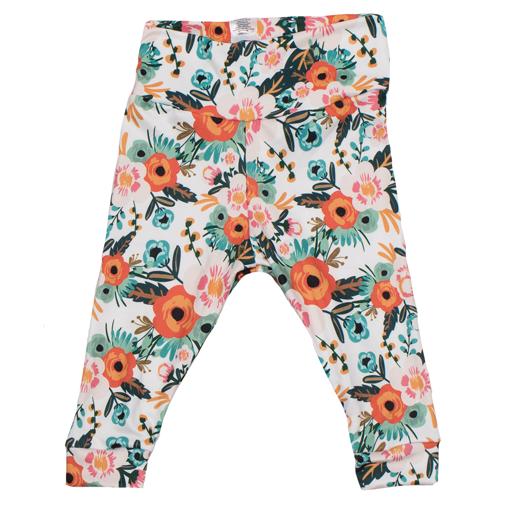 bumblito - leggings - Ginny print - Toddler leggings - Orange poppy floral print baby leggings - soft and stretchy baby leggings 